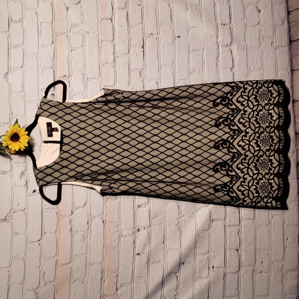 Jessica Simpson dress criss cross lace black white Sz 12